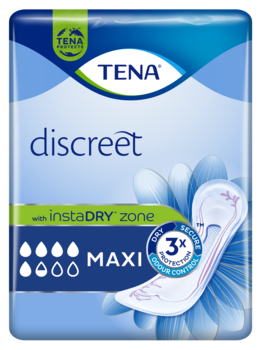„TENA Discreet Maxi“ | Akimirksniu skysčius sugeriantys paketai šlapimo nelaikančioms moterims