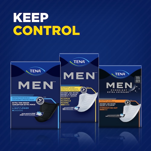 Keep Control with TENA Men incontinence shields and pads