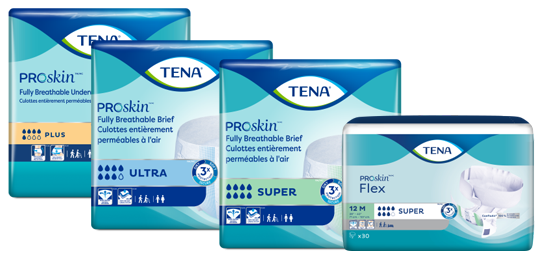 The complete range of TENA absorbent products compatible with the TENA SmartCare Change Indicator