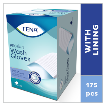 TENA ProSkin Wash Gloves - droge washand met plastic binnenzijde voor het dagelijks wassen van het lichaam