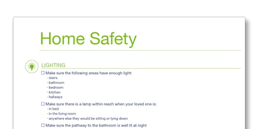 Snap shot of the TENA Family Carer Home Saftey template