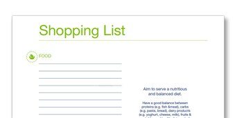 Snap shot of the TENA Family Carer Shopping list template Snap shot of the TENA Family Carer Shopping list template