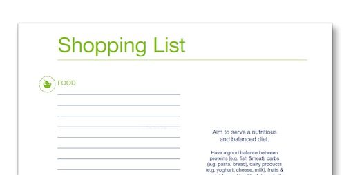 Illustration of the TENA Family Carer Shopping list template