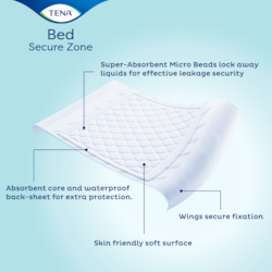 TENA Bed Plus aizsargpalags ar drošu uzsūkšanas zonu, malu stiprinājumiem un uzsūcošu iekšējo slāni