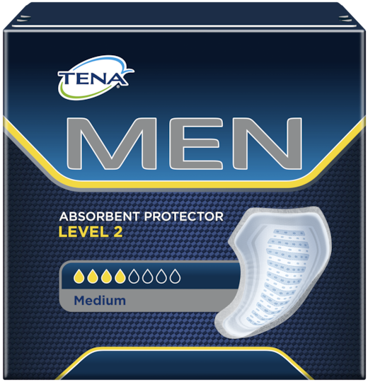 TENA MEN Absorbent Protector Level 2 – maskulin, sikker lille ble eller indlæg til beskyttelse ved medium ufrivillig vandladning eller urininkontinens