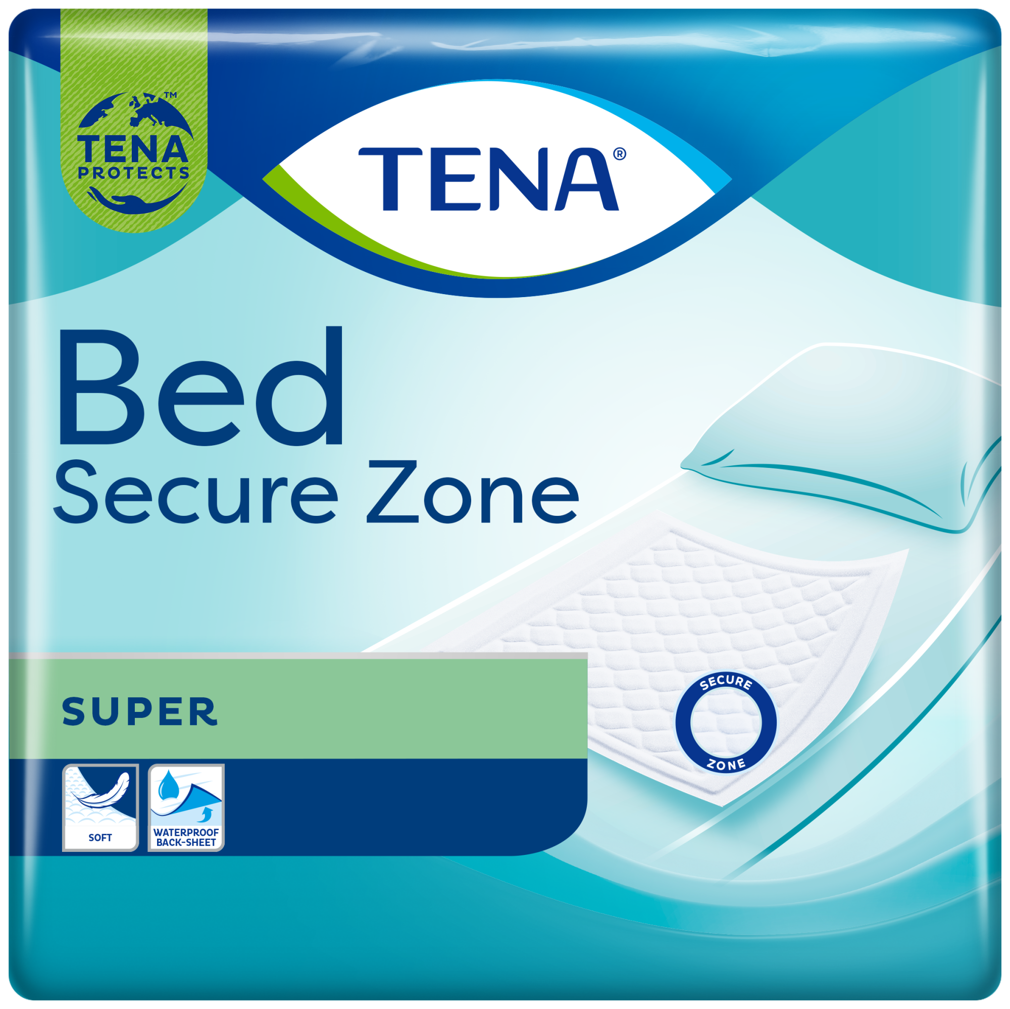 Jemná a pohodlná inkontinenčná ochranná pomôcka na posteľ TENA Bed Secure Zone Super