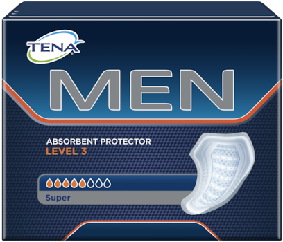 Ochranná absorpčná pomôcka TENA Men Level 3 – extra ochrana pri väčších únikoch moču a inkontinencii u mužov, vhodná na použitie cez deň aj v noci.