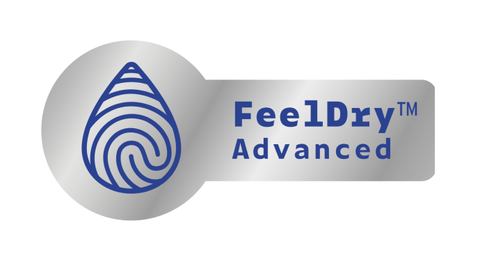 Das TENA FeelDry Advanced Logo. TENA FeelDry Advanced absorbiert Flüssigkeit schnell von der Oberfläche und hält die Haut trocken.