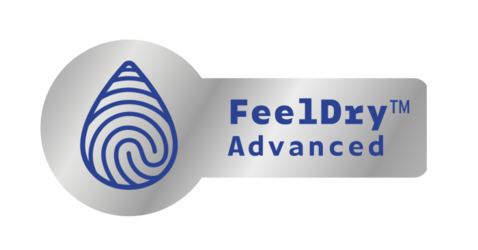 The TENA FeelDry Advanced logo. TENA FeelDry Advanced quickly absorbs liquid away from the surface, keeping the skin dry.