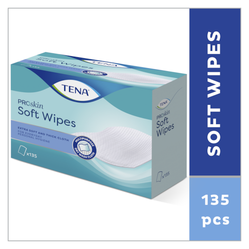Jemné utierky TENA Soft Wipes sú jemné a mäkké nevlhčené utierky pre dospelých