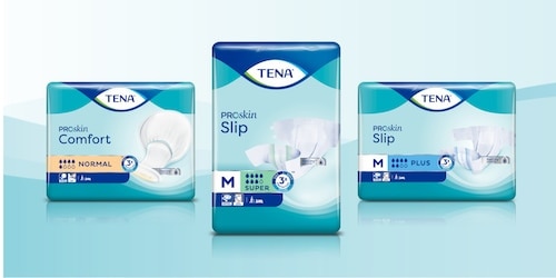 A selection of incontinence products from the TENA range of incontinence and skin health products  