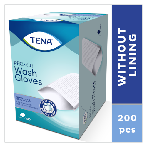 TENA ProSkin Wash Gloves | Trockene Waschhandschuhe ohne Innenfutter für die tägliche Körperreinigung