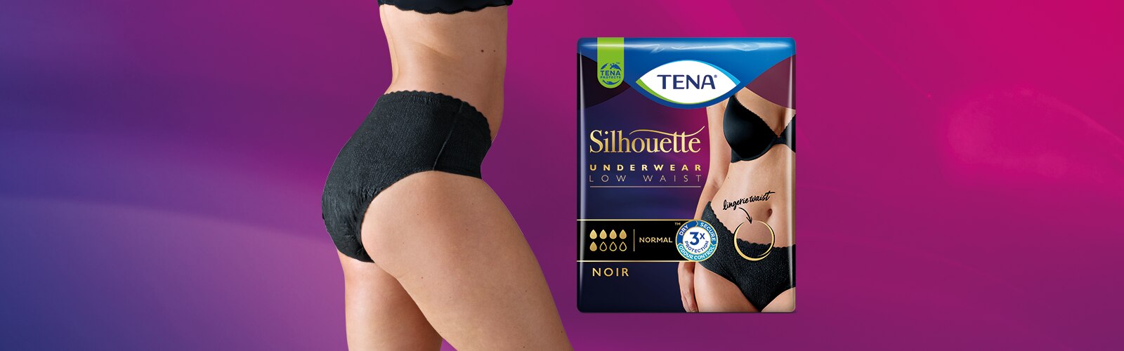 Vi introducerar TENA Silhouette Normal Noir med låg midja