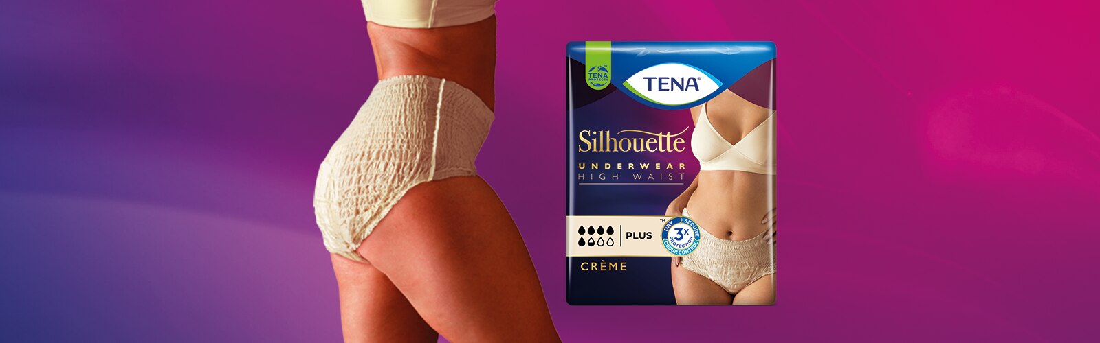 TENA Silhouette – Inkontinenstrusser med talje til kvinder, i cremefarve