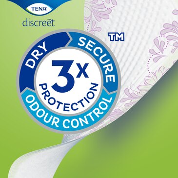 Los protegeslips TENA Discreet ofrecen triple protección frente a las pérdidas de orina, el olor y la humedad