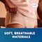 Person wearing the TENA Proskin Pants Night product with the caption "soft, breathable materials" 
