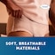 Person wearing the TENA Proskin Pants Night product with the caption "soft, breathable materials" 