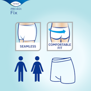 Senza cuciture e confortevoli, le mutandine elastiche TENA Fix sono adatte a entrambi i sessi.