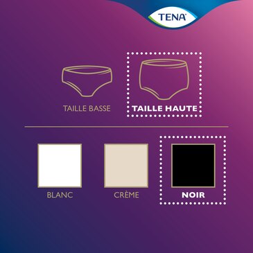 Vue d’ensemble de la gamme de produits TENA Silhouette – sous-vêtement taille haute en noir