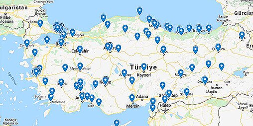 TENA satış noktalarını gösteren Türkiye haritası