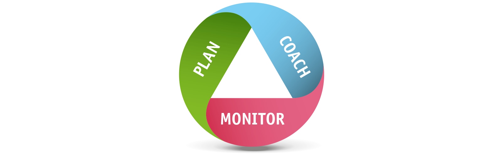 A circle with the words plan, coach and monitor in it. 