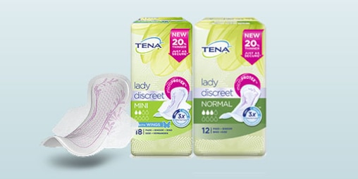 TENA Lady Discreet packshot of three products