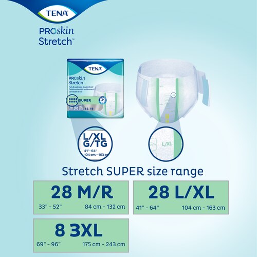 TENA Stretch Unisex Adult Incontinence Brief Super, Medium, Disposable,  Heavy Absorbency, 28 Count, 28 Packs, 28 Total