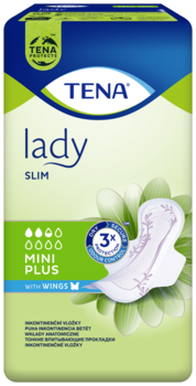 TENA Lady Slim Mini Plus Wings Diskrétní a spolehlivé inkontinenční vložky s křidélky pro ženy