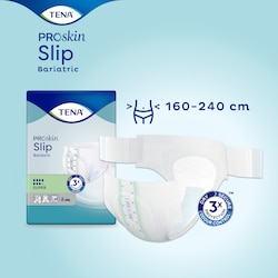 Бариатрические подгузники TENA ProSkin Slip Bariatric Super предназначены для людей с охватом талии/бедер от 163 до 244 см.