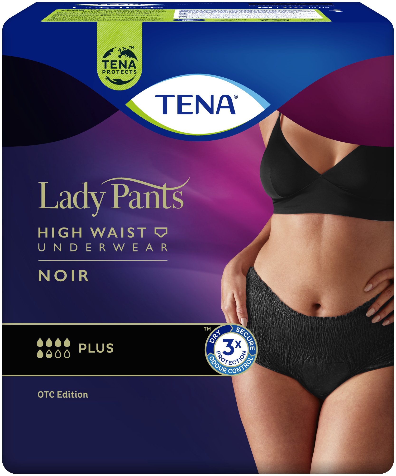 TENA Lady Pants Plus Noir - fekete színű | Inkontinencia-fehérnemű magasított derékrésszel