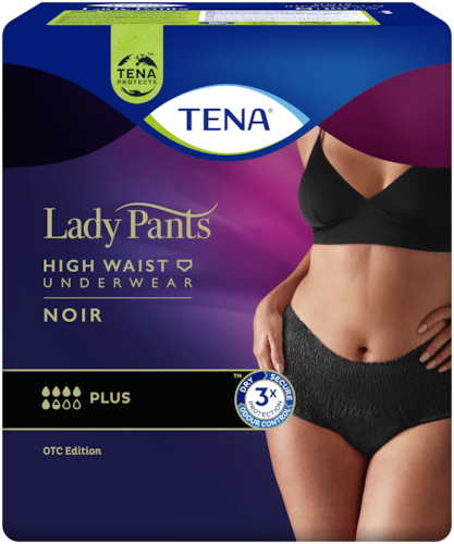 TENA Lady Pants — впитывающие трусы для женщин для защиты при недержании с высокой посадкой в черном цвете