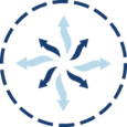 Illustrated icon of arrows going out from a center point