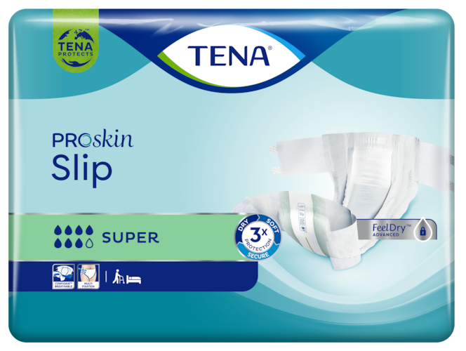 TENA Proskin Slip Super plenice | Vsestranska zaščita z lepilnimi trakovi za pritrditev za oskrbo inkontinence 