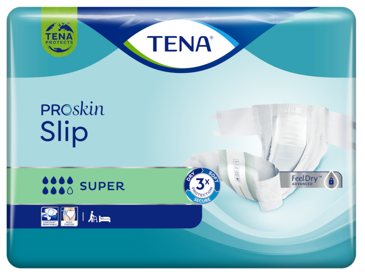 TENA Proskin Slip Super plenice | Vsestranska zaščita z lepilnimi trakovi za pritrditev za oskrbo inkontinence 