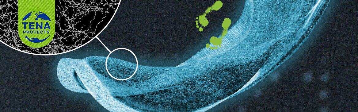 Een röntgenfoto van een incontinentieverband, met een gedetailleerd beeld van de vezels in de absorberende kern van het verband 