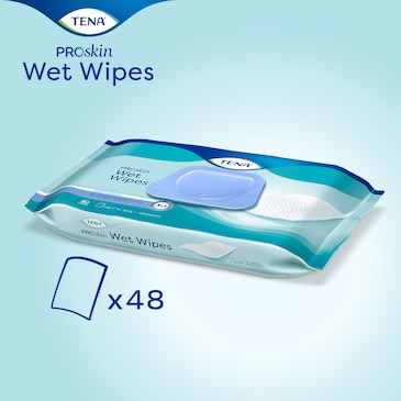 A nagyméretű TENA ProSkin Nedves törlőkendő tisztítja, hidratálja és védi a bőrt