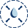 Illustrated icon of four arrows pointing at a drop