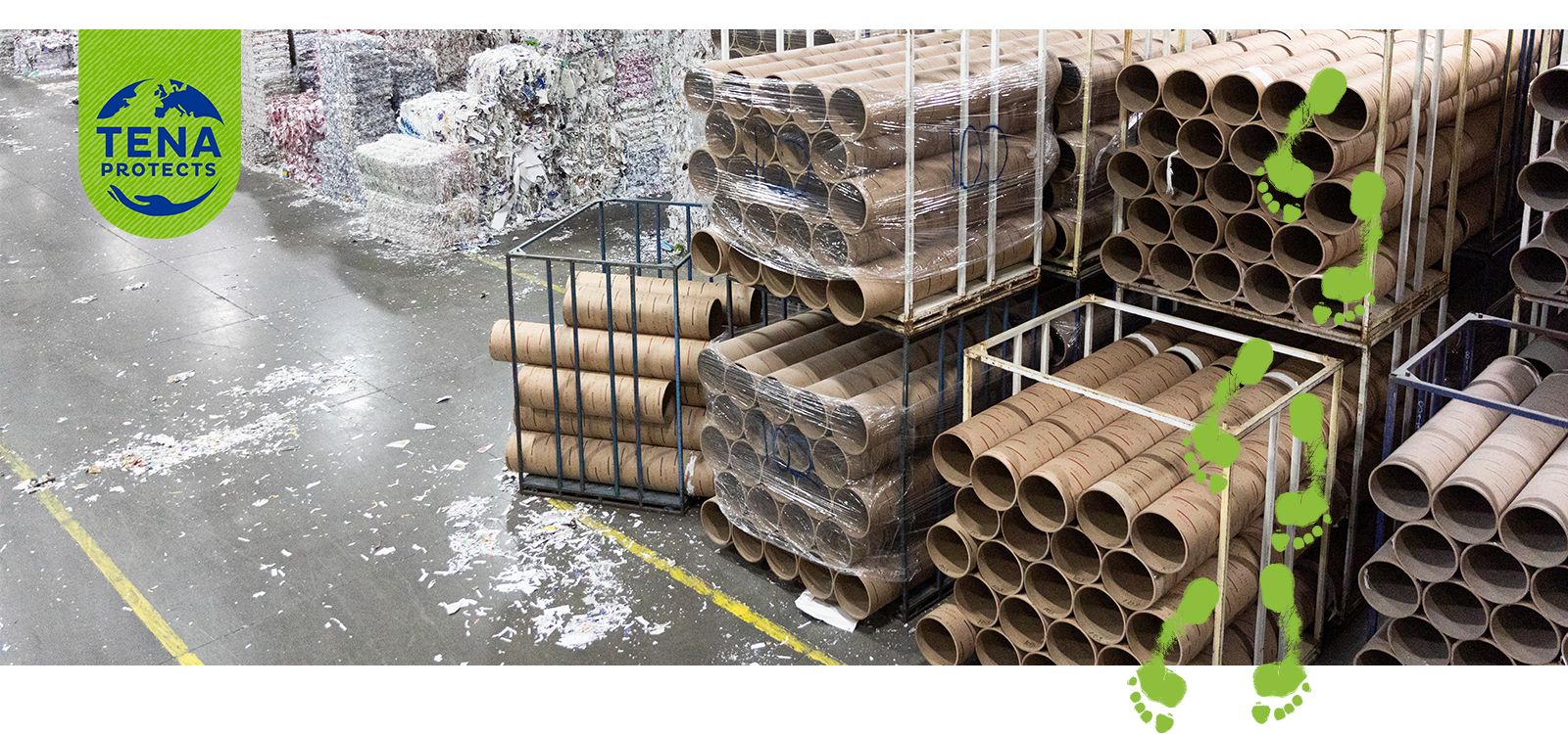Stacks of pipes on the warehouse floor of a paper pulping facility