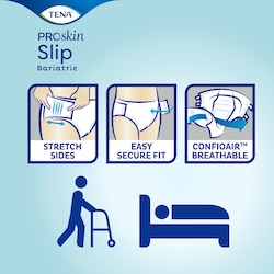 TENA Slip Bariatric – ademend incontinentieverband voor volwassenen met elastische zijkanten verzekert een gemakkelijke verschoning en een veilige pasvorm