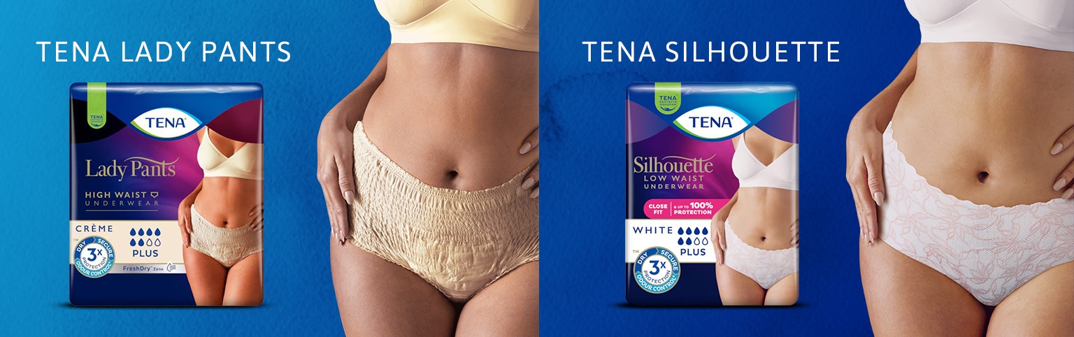 Kobieta w TENA Lady Pants oraz TENA Silhouette.