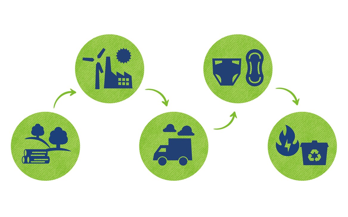Grüne und blaue Symbole für jede Phase des Produktlebenszyklus 