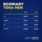 Tabela rozmiarów produktów chłonnych TENA Men dla S/M i L/XL: UK 30/36-34/40, France 39-46-43-52, EU 46-52-50-56, biodra 75-100-95-125 cm.