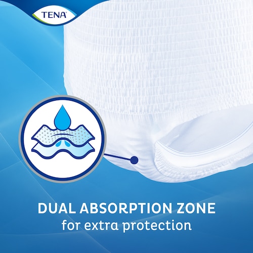 Mutandine per incontinenza TENA Pants con doppia zona di assorbenza per la massima protezione e una piacevole sensazione di asciutto
