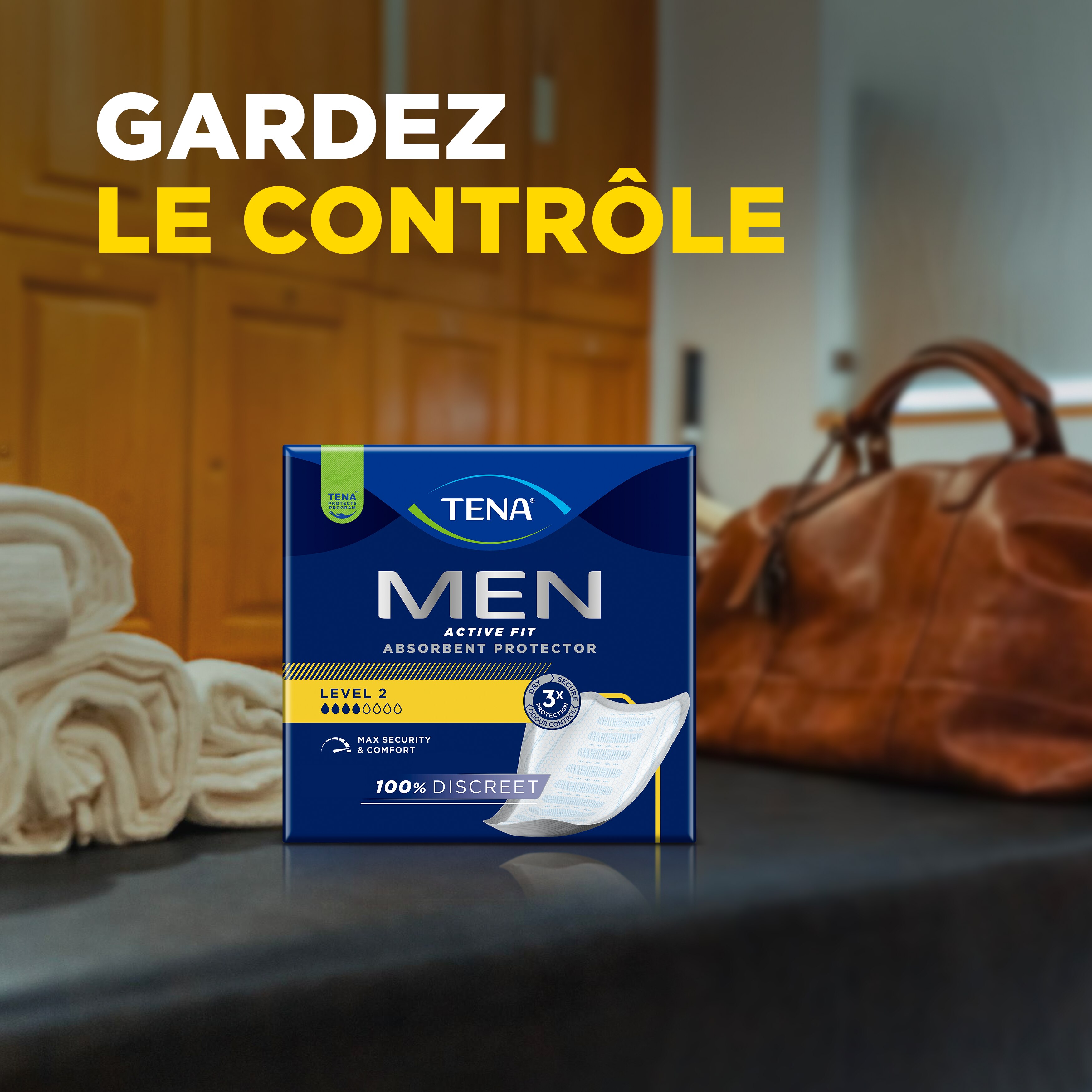 TENA Men Active Fit avec protection absorbante de niveau&nbsp;2 | Protections pour fuites urinaires