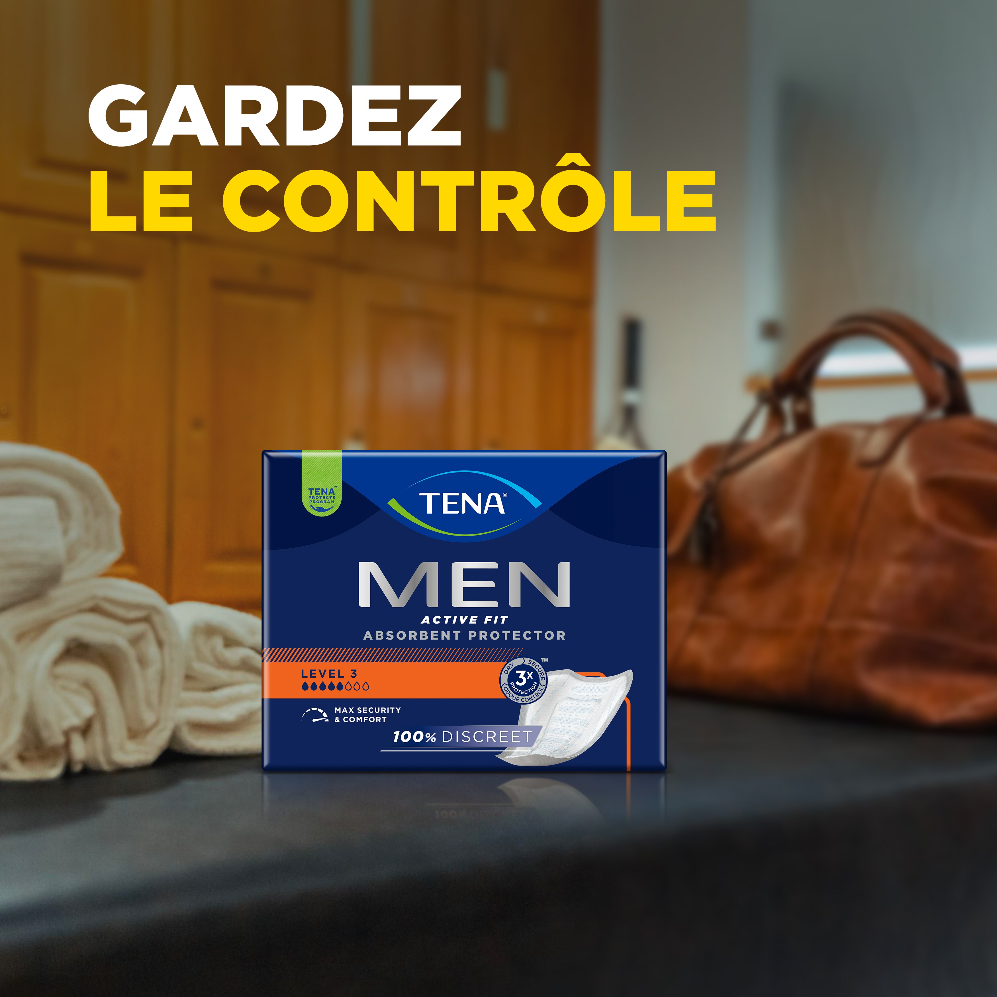 TENA Men Active Fit avec protection absorbante de niveau&nbsp;3 | Protections pour fuites urinaires