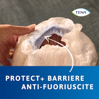 Barriere blu di sicurezza anti-fuoriuscite presenti su TENA Pants protect+ – TENA