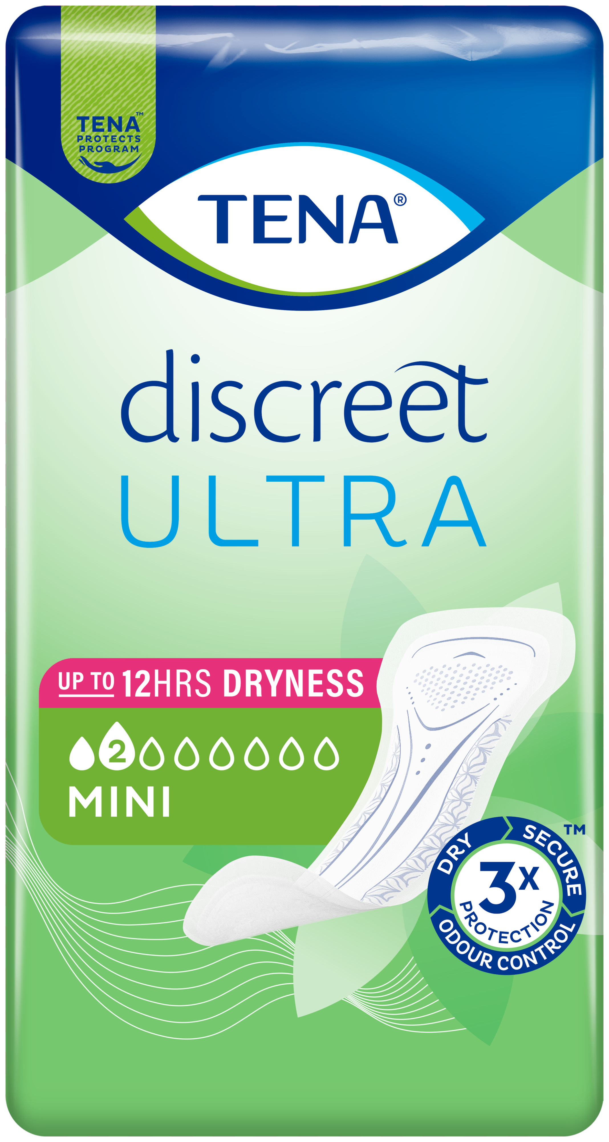 Pack shot of TENA Discreet Ultra Pad Mini