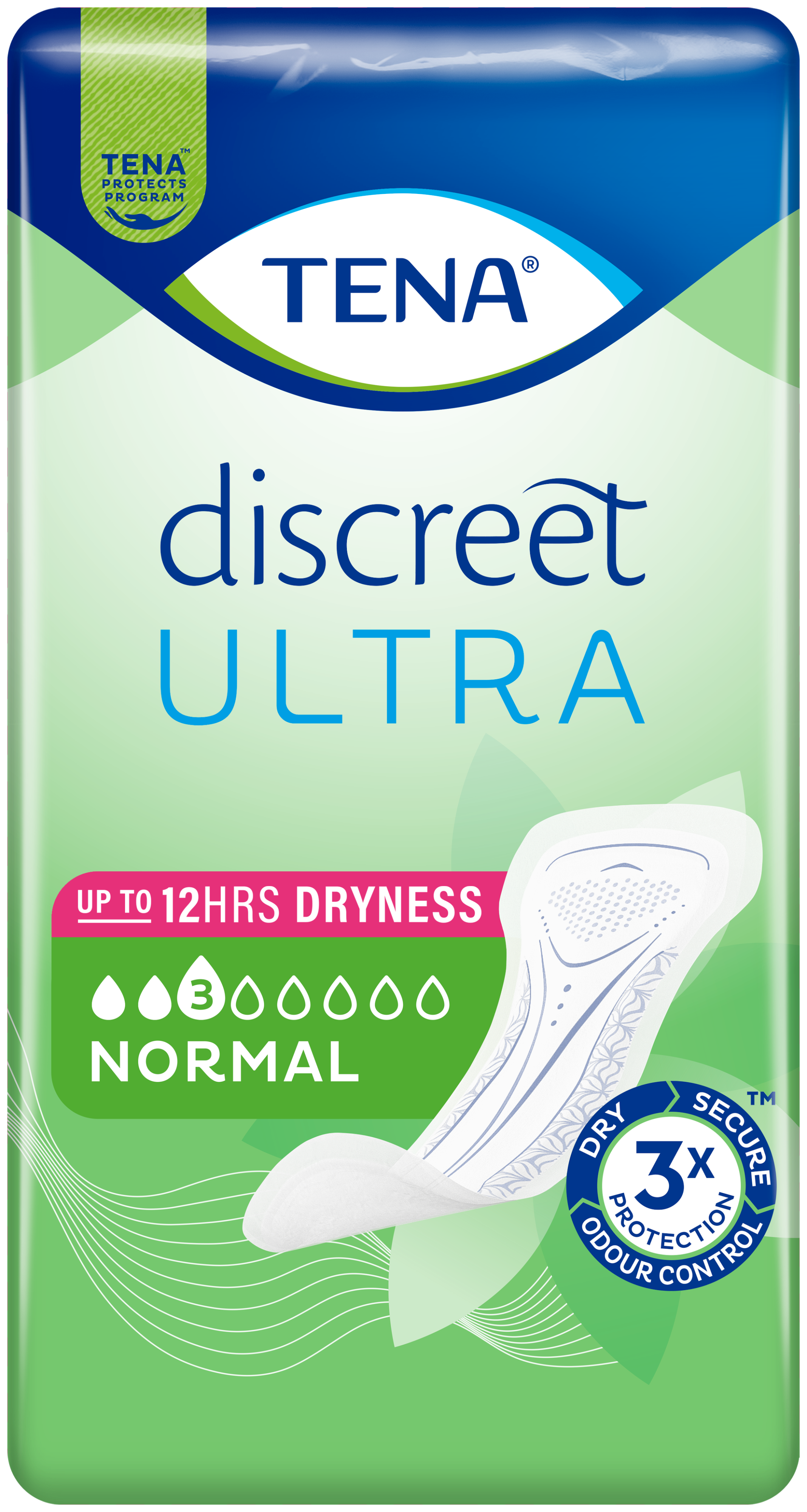 Pack shot of TENA Discreet Ultra Pad Normal