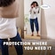 Woman standing in front of mirror, dressed, with the caption "Protection where you need it" Woman standing in front of mirror, dressed, with the caption "Protection where you need it"
