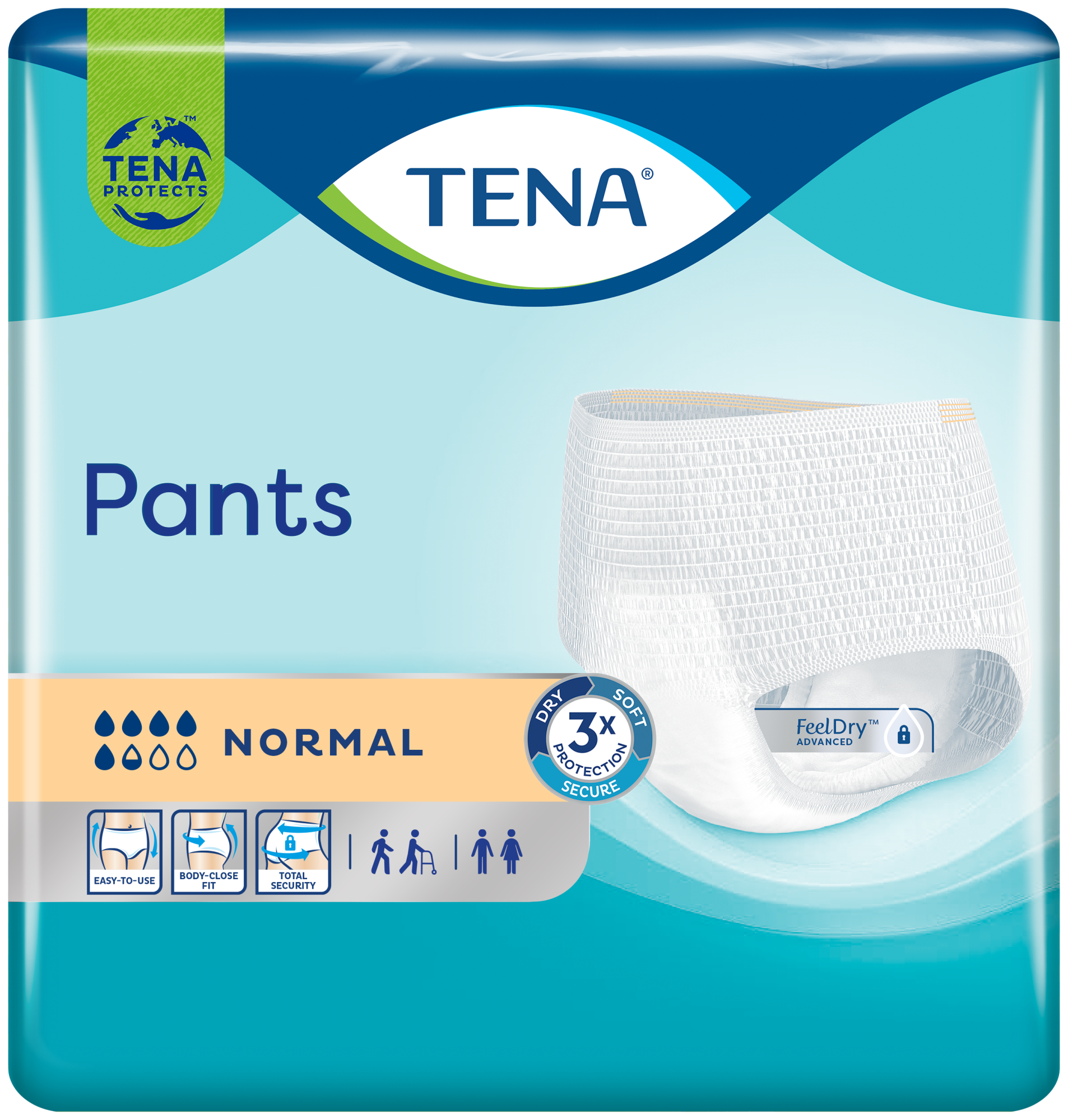 Подгузники-трусы TENA Pants Normal подходят для женщин и мужчин, их легко надеть благодаря мягким эластичным резиночкам